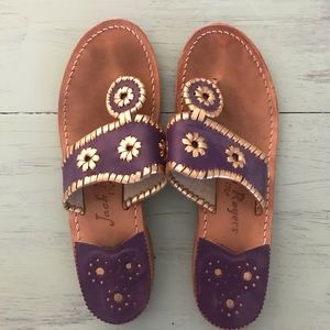 Jack Rogers purple and gold slide sandals